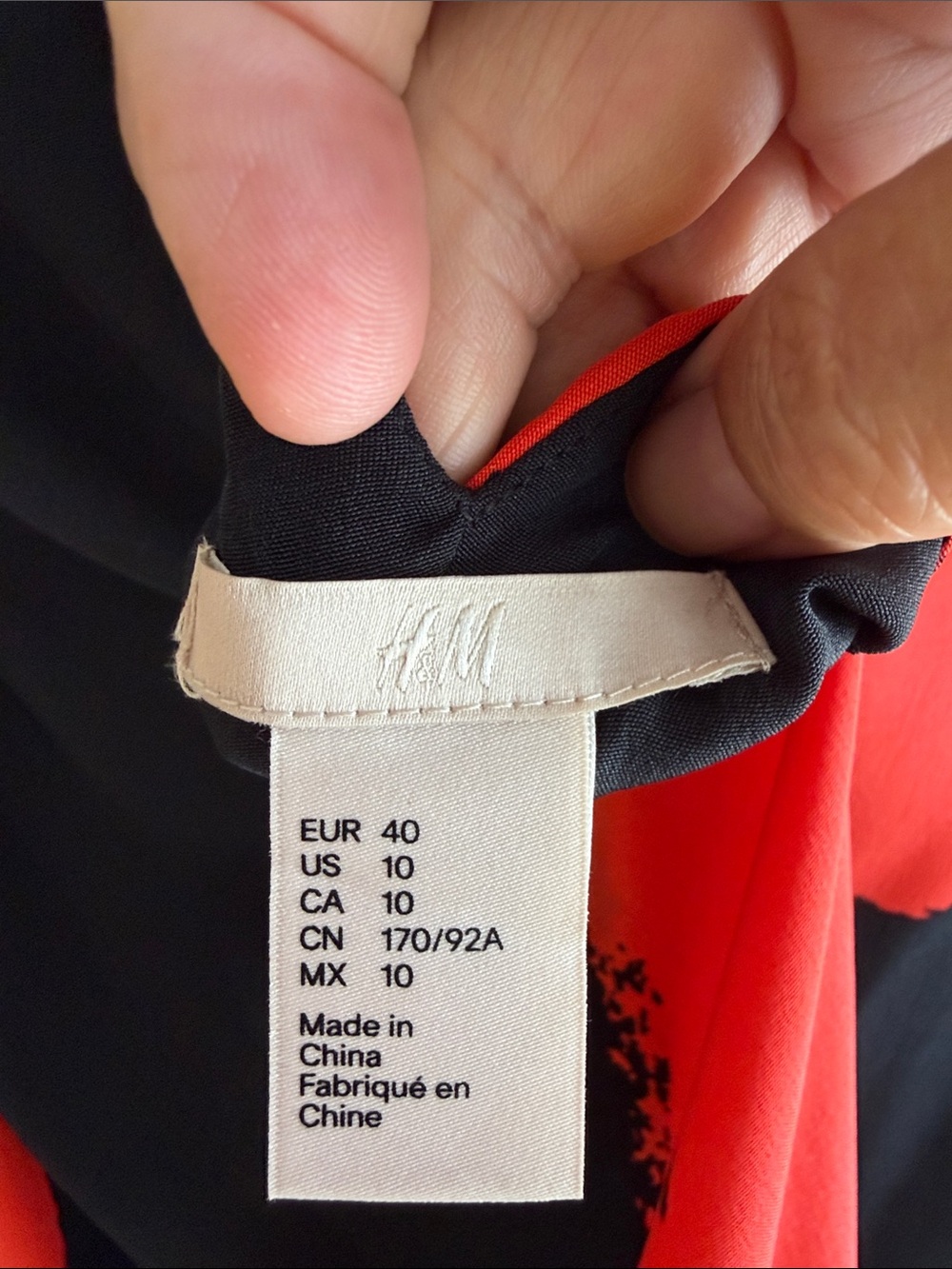 H&M Black Midi Dress with Red Floral Brushstroke and Beige Stripes - Picture 8 of 9